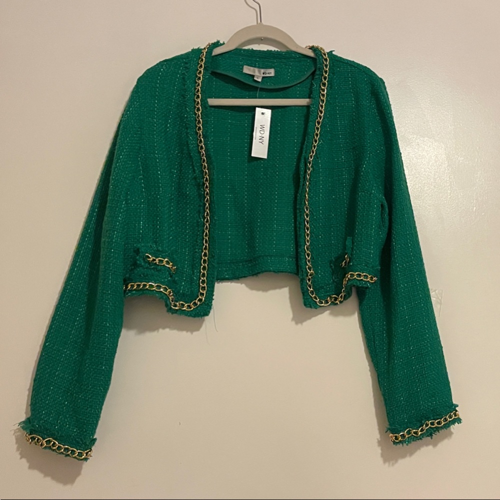 WD.NY Emerald Tweed Jacket with Gold Accents